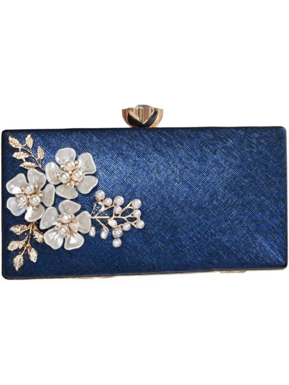 Women's Blue Clutch Purse Flower Evening Clasp Imported Handbag for Party